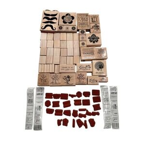 Large Lot Of Stampin Up! Wooden Rubber Stamps & Accessories Crafting Cardmaking
